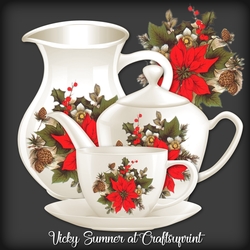Vintage Poinsettia Tea Set