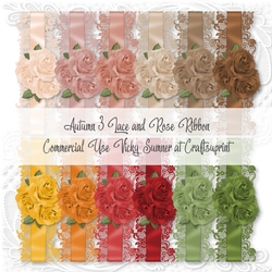 Autumn 3 Lace and Rose Ribbon PNG