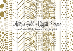 Antique Gold on White 12x12 inch Digital Paper