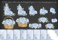 Blue Watercolour Rose Vignette Basket and Papers