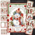 Snowmen and Poinsettias 7x5 inch