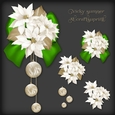 White Poinsettia Bauble and Green Bow Vignette