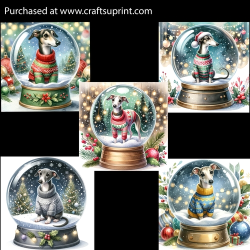 Greyhound Dog in a Snowglobe Card Fronts