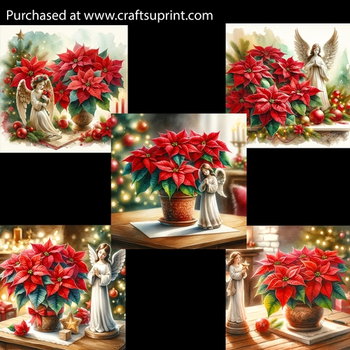 Christmas Flowers and Angel Statue Card Fronts