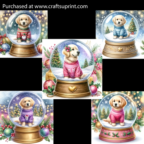 Charming Golden Retriever in a Snowglobe Card Fronts