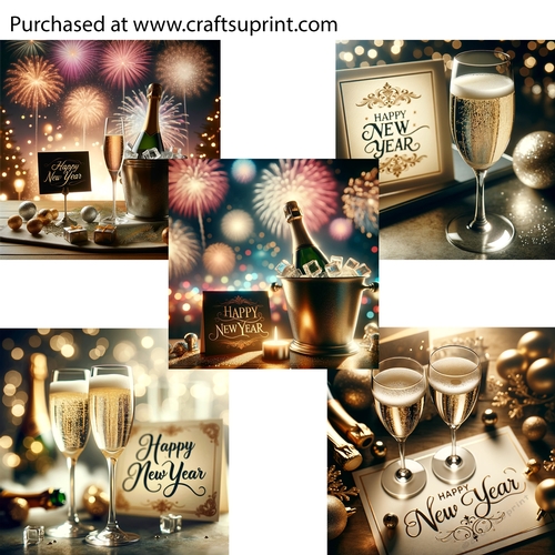 Festive Happy New Year Champagne and Fireworks