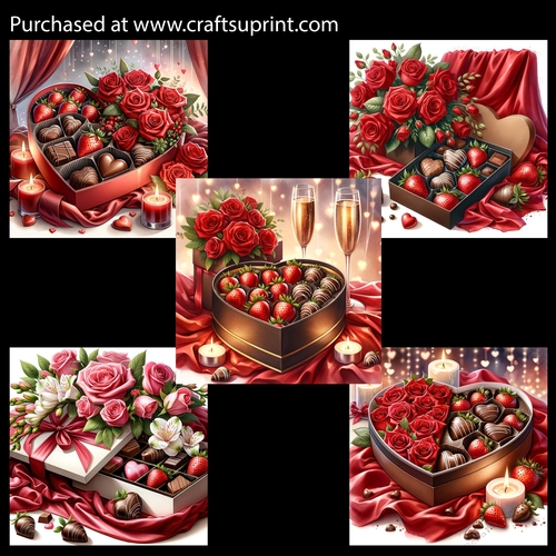  Romantic Chocolate Heart Shaped Box and Roses Card Fronts