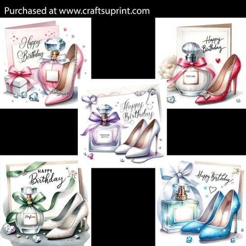 Perfume and Sparkling Shoes Birthday Card