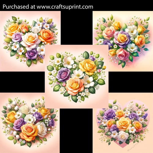 Peachy Flower Heart Arrangement Card Fronts