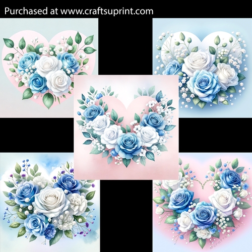 Blue Flower Heart Arrangement Card Fronts