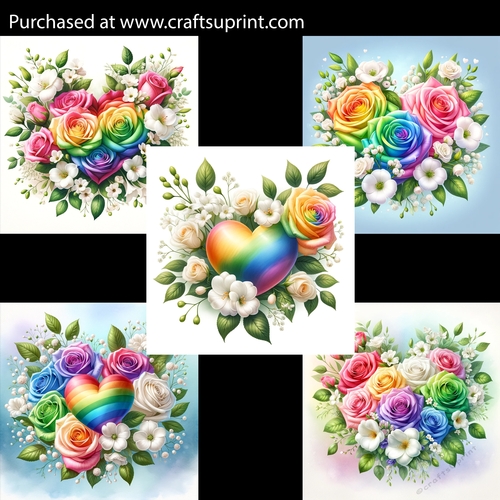 Rainbow Flower Heart Arrangement Card Fronts