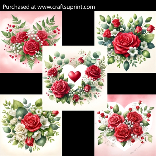 Red Flower Heart Arrangement Card Fronts