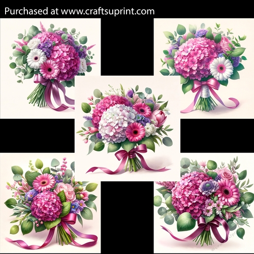 Flower Bouquet with Fuchsia Hydrangea Card Fronts