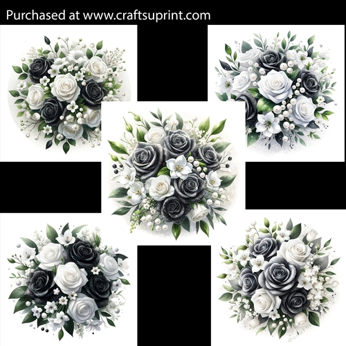 Glittery Black and White Bouquet of Roses