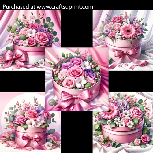 Pink Flowers Gift Box Card Fronts