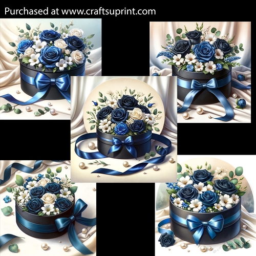 Satin Royal Blue Flowers Gift Box Card Fronts
