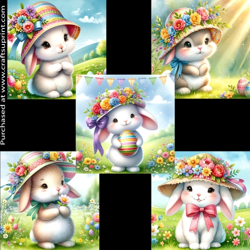 Cute Bunny with Flower Hat Card Fronts