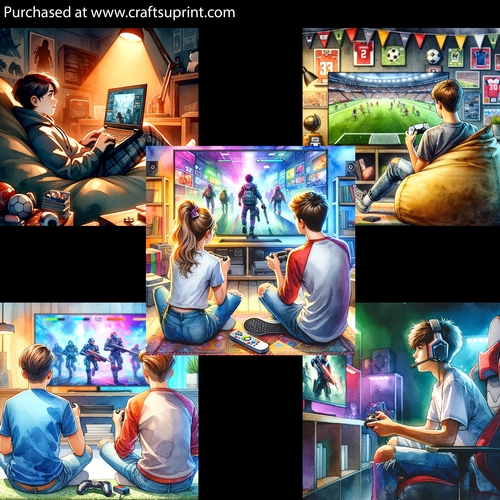 Teens Playing Video Games Card Fronts