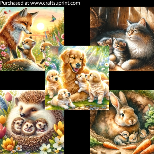 Mother Animals And Their Babies 4 Card Fronts