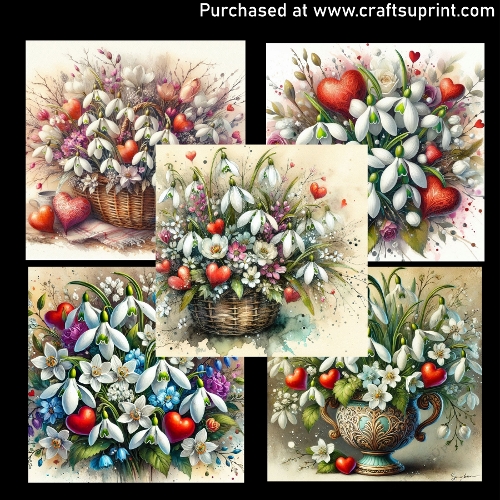 Snowdrops and red hearts - CARD FRONTS 