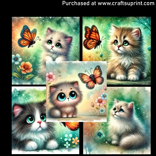 Kitties with Butterflies 3 - CARD FRONTS