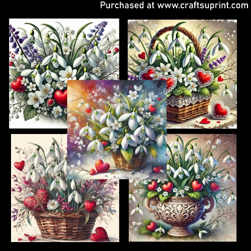 Snowdrops and red hearts 2 - CARD FRONTS 