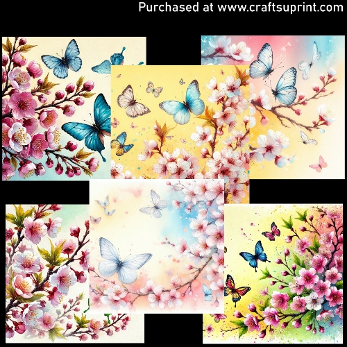 Cherry flowers and Butterflies - CARD FRONTS