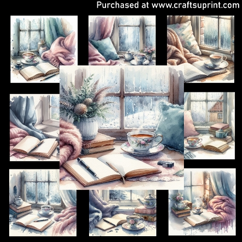 A cup of tea on a rainy day - CARD FRONTS