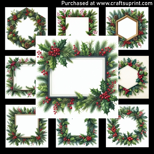 Red Berry and Evergreen Wreath Frame - CARD FRONTS