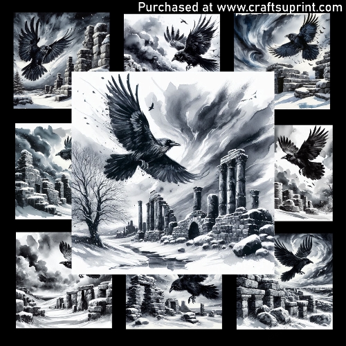 Raven Over the Snow-Covered Ruins - CARD FRONTS