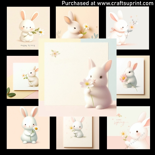 Cute bunny holding a flower - CARD FRONTS