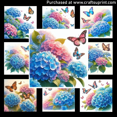 Butterflies Around the Hydrangeas - CARD FRONTS