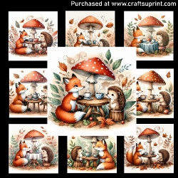 Fox and Hedgehog Tea Time - CARD FRONTS