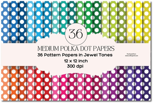 36 Medium White Polka Dots on Jewel Colors Digital Paper Backgrounds