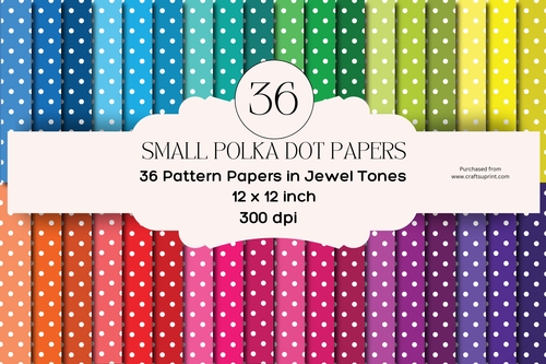 36 Small White Polka Dots On Jewel Colors Digital Paper Backgrounds