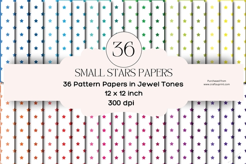 36 Colored Stars Papers in Jewel Tones on White Background