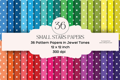 36 White Stars on Jewel Tones Digital Papers Background