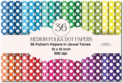 36 Medium White Polka Dots on Jewel Colors Digital Paper Backgrounds