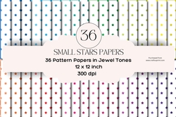 36 Colored Stars Papers in Jewel Tones on White Background