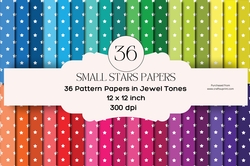 36 White Stars on Jewel Tones Digital Papers Background