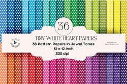 36 Tiny White Heart Papers on Jewel Colors Digital Paper Backgrounds