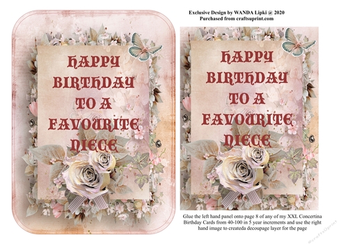 ADD ON FOR XXL 40-100 CONCERTINA BIRTHDAY CARD - NIECE (UK spelling)