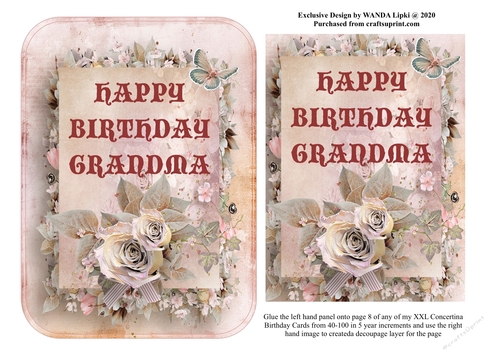 ADD ON FOR XXL 40-100 CONCERTINA BIRTHDAY CARD - GRANDMA