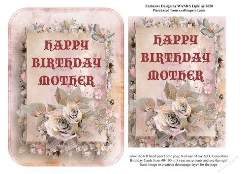 ADD ON FOR XXL 40-100 CONCERTINA BIRTHDAY CARD - MOTHER