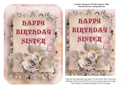 ADD ON FOR XXL 40-100 CONCERTINA BIRTHDAY CARD - SISTER