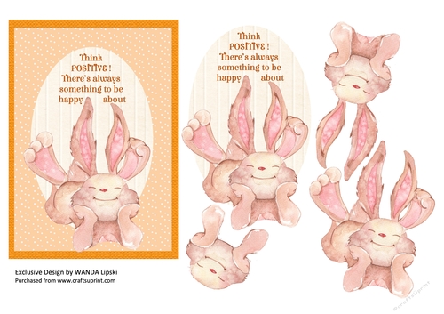 THINK POSITIVE GOOFY GRIN RABBIT CARD FRONT