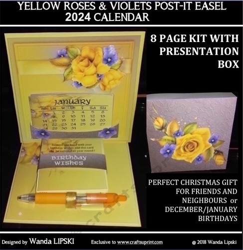 2024 YELLOW ROSES & VIOLETS POST-IT EASEL CALENDAR
