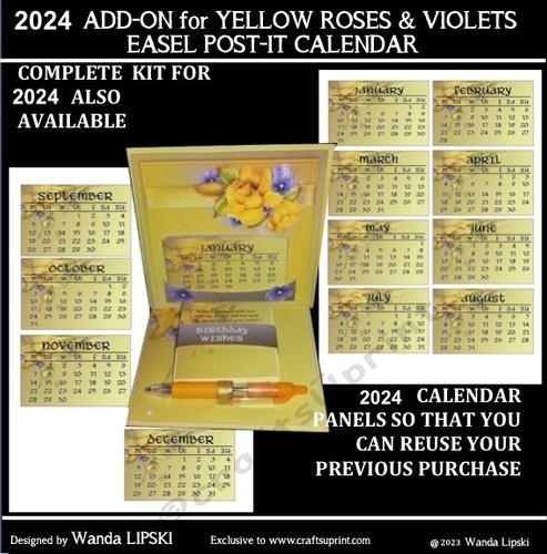 2024 ADD-ON FOR YELLOW ROSES & VIOLETS POST-IT EASEL CALENDAR CARD