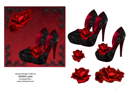 DELUXE FLORAL SHOES ALL OCCASIONS BLACK & ROSE RED CARD FRONT