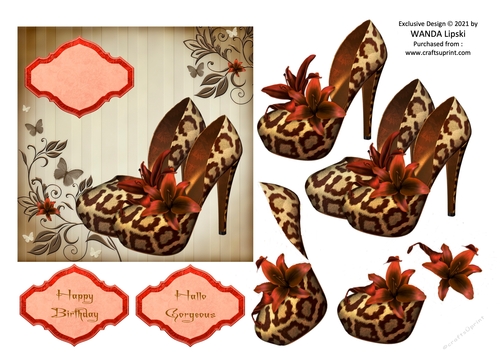 DELUXE JAGUAR PRINT SHOES FLORAL CARD FRONT